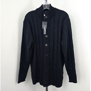 Paul Jones Button Up Mock Neck Long Sleeve Cardigan Sweater Black L